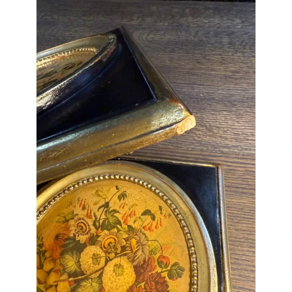 Pair of Borghese Wall Plaques – Vintage‎ Floral Prints, 9.5